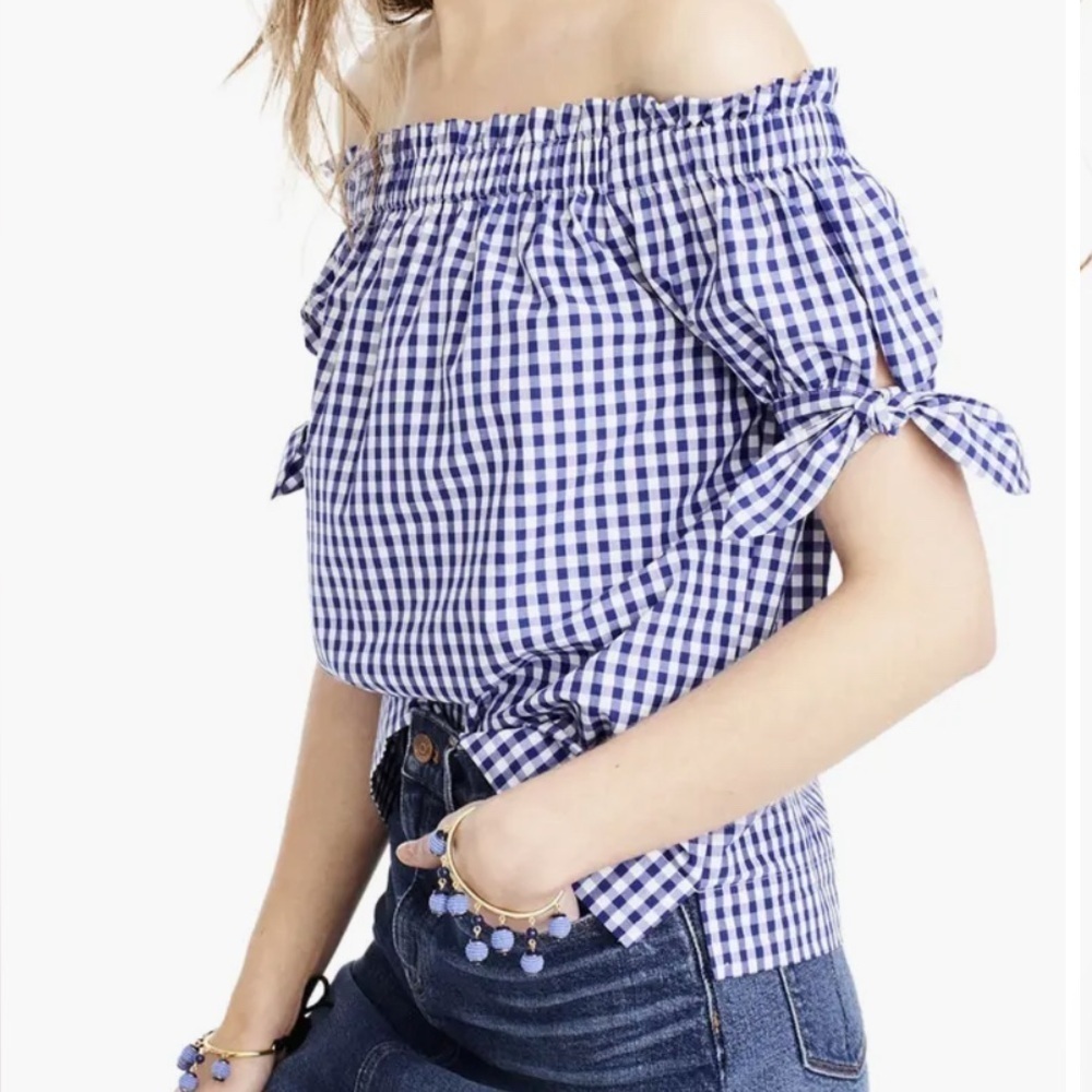 J. Crew Gingham Off the Shoulder Top